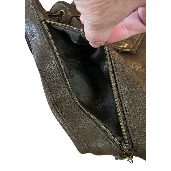 VTG Fossil Drawstring Bucket Shoulder Bag Brown Pebbled Genuine Leather Pockets - Picture 3 of 10